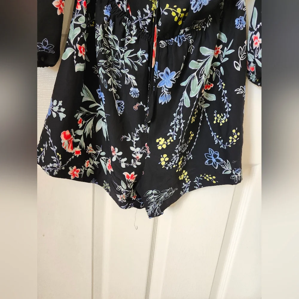 Parker Navy Blue Floral Long Sleeve Short Romper S